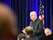 Archbishop Jose Gomez of Los Angeles speaks at the USCCB's fall meeting in Baltimore, Md., Nov. 11, 2019